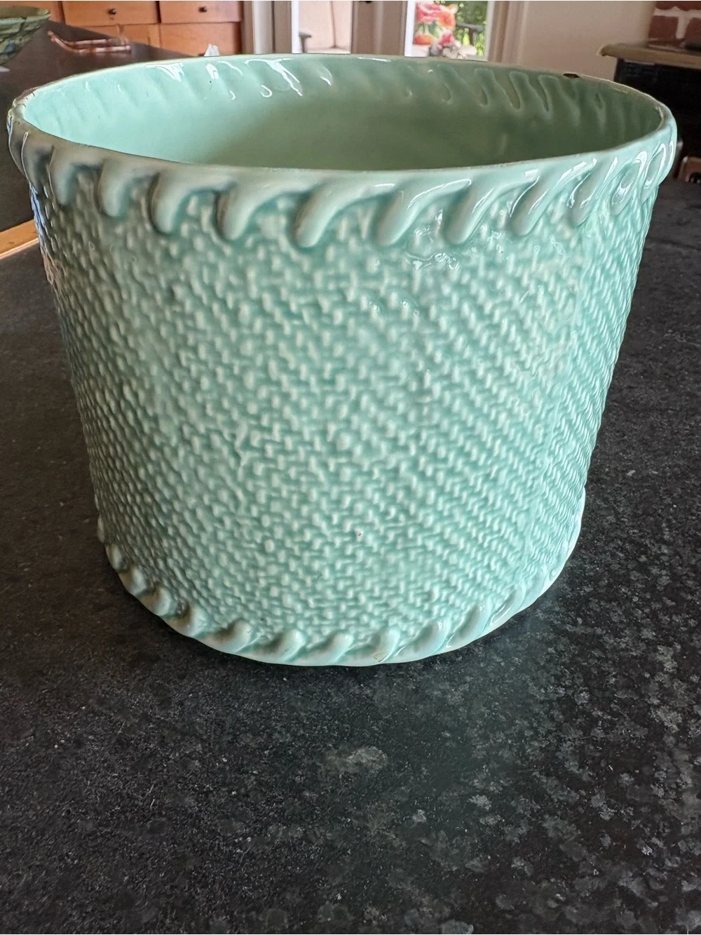 Large Mint Green MIKASA Textured Ceramic Planter Pot Utensil Holder Home Accents